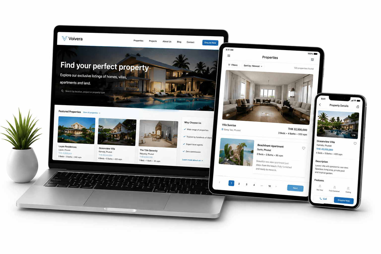 Voivera real estate website on desktop, tablet and mobile